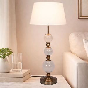 Lámpara de Mesa de Cristal Blanco Natural con Base de Metal, Moderna y Ecológica, con Bombilla LED E26, para Mesita de Noche o Sala de Estar - Product Image 2