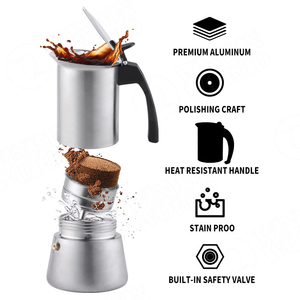 Cafetière Moka en acier inoxydable 304 de haute qualité, argentée, pour 2, 4, 6 ou 9 tasses, version améliorée - Product Image 5