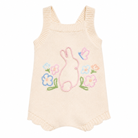 Combinaison bébé B-MUM 0-24 mois, adorable barboteuse sans manches à thème de Pâques, avec applique de lapin en relief 3D, barboteuse en tricot pour bébé