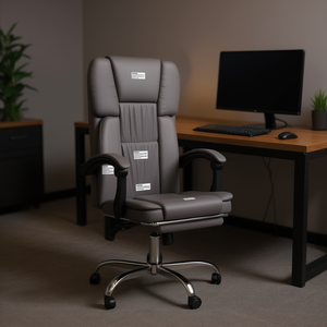 <b>Grey</b> Reclining Office <b>Chair</b> Pu Leather Metal Base Adjustable Armrest Executive <b>Chair</b> Swivel <b>Desk</b> <b>Chair</b> - Product Image 2