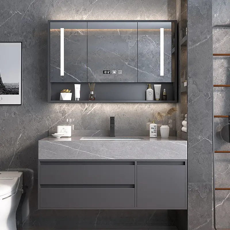 Özel avrupa tarzı banyo Vanity yüzen Mobili Bagno su geçirmez duvar asılı banyo aynası dolabı