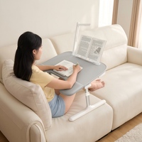 Bureau portable pour lit et canapé avec accoudoirs rembourrés doux et lampe de bureau LED à protection oculaire, grand bureau de lit réglable en hauteur et en angle