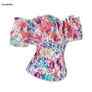 Vintage Romantique Floral Débardeur Slim Fit Bustier hors de l'épaule <span class=keywords><strong>Corset</strong></span> en <span class=keywords><strong>Rose</strong></span> <span class=keywords><strong>Rose</strong></span> 38CM Hauteur Dentelle Décoration Ferme Contrôle - Product Image 3