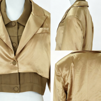 Blazer court en satin pour femme, effet deux pièces, à bouton unique, manches longues, veste courte, idéal pour le bureau et les trajets quotidiens