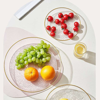 Plateau en plastique PET sans plomb à bord doré, plateau à fruits transparent