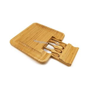 Professional New Arrival Bamboo Cheese Chopping Blocks Board Acacia Wooden Cheese Cutting Board With 4-pcs Knives Set