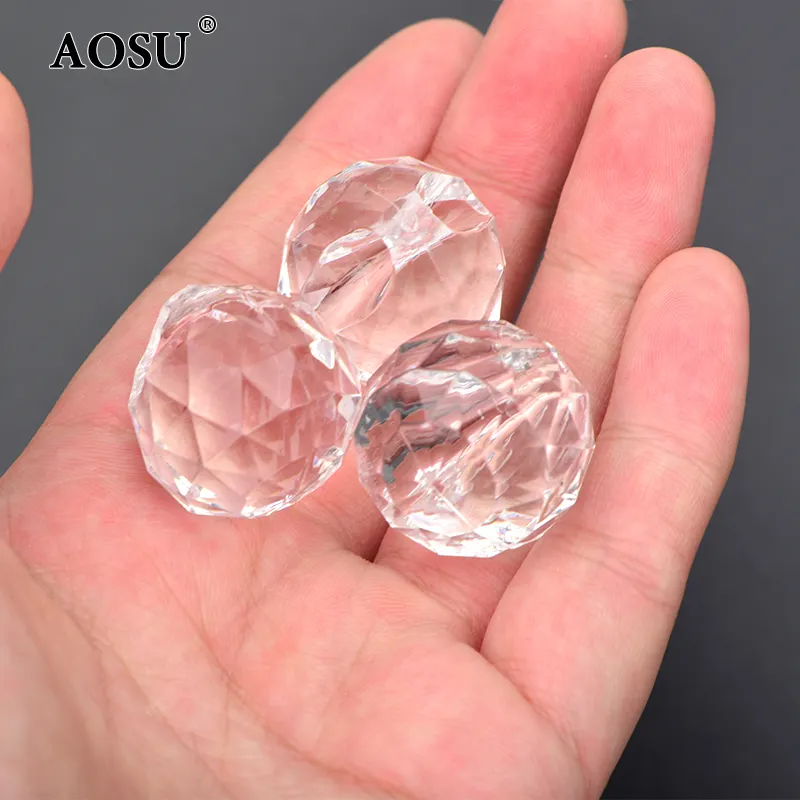 AOSU 22mm Round Faceted Crystal Beads Sewing Acrylic Rhinestones Transparent Prism Ball Hanging Beads For Lampwork