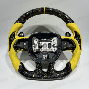 Volante Deportivo de Carreras de Fibra de Carbono Forjado en Oro para Dodge <span class=keywords><strong>Challenger</strong></span> Charger SRT, con Cuero Napa de Calidad Amarilla R/T - Product Image 1
