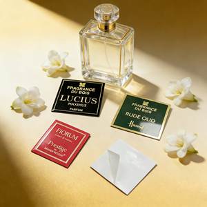 Etiqueta de Aluminio Duradera para Botellas de Perfume, Acabado Metálico Dorado y Logotipo en Relieve con Adhesivo de Vinilo Resistente - Product Image 4