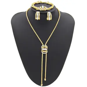 Bridal African Jewelry Sets Fashion Gold Necklace Earrings Ring Zircon Bridesmaid Jewelry Sets Dubai Gold Jewelry Sets