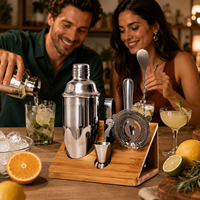 Ensemble de shaker à cocktails en acier inoxydable avec outils de bar, shaker Cobbler 750 ml, kit de barman, support en bambou pour bar à domicile, vente en gros