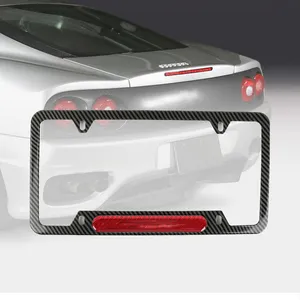 Car Us Size Carbon Fiber Custom License Number Plate Holder Frame Cover + Sticker