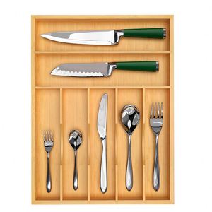 Luxury Bamboo Kitchen <b>Drawer</b> Organizer Bamboo Organizer for Silverware Flatware Kitchen Utensils and <b>Office</b> - Product Image 1