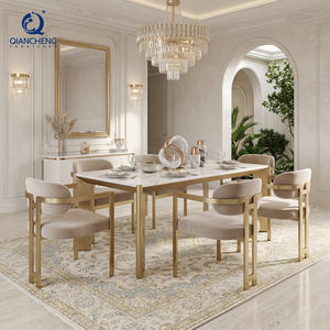 Fauteuil de salle à manger de luxe avec dossier incurvé, chaise d'appoint rembourrée, structure en acier inoxydable bronze brossé en forme de H pour hôtel - Product Image 5