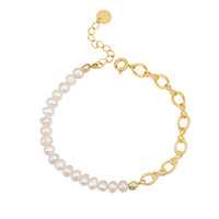 Bracelet en argent perlé à breloque, accessoire de mode avec chaîne en perles, style Baroque, original