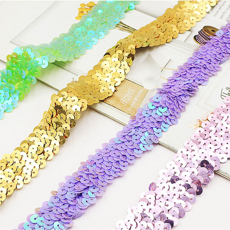 Deepeel KY335 3cm Elastic Sequins Ribbon Sequin Lace Fabric Trim For Sewing Stage Dress DIY Wedding Decoration Accessories