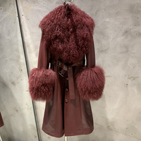 Winter Flauschige Mongolische Lange Mäntel Echte Lange Lederjacke Damen Pelzkragen Lederjacken
