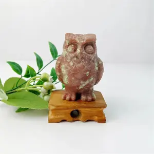 Kristall Tier Schnitzen Serpentin und rot Aventurin Inter growth Owl Figur Edelstein Steine Eule Ornamente für Geschenke