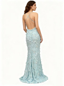 Đầm dài không tay cổ halter cao eo, chất liệu lưới và ren, kiểu dáng châu Âu - Mỹ, thiết kế xuyên biên giới, đính hạt. - Product Image 2