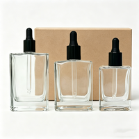 Flacon compte-gouttes en verre ambré rectangulaire carré de 30 ml, 50 ml, 100 ml, compte-gouttes noirs gratuits pour parfum, huile essentielle, emballage cosmétique