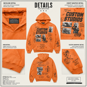 เสื้อฮู้ดดี้ผ้าฝ้าย 450GSM แบบสั่งทำพิเศษ ตกแต่งด้วยคริสตัล ล้างสีซีดสไตล์วินเทจ ทรงบ็อกซี่ ผ้าเฟรนช์เทอร์รี่ สีส้ม แบบสวมหัว สำหรับผู้ชาย ผลิตตามแบบ OEM - Product Image 3