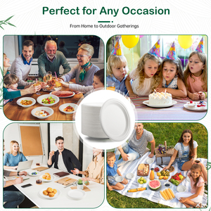 Piatti di Carta Compostabili, Resistenti e Biodegradabili, Realizzati in Bagassa per Snack, Dessert, Feste, Matrimoni - Product Image 4