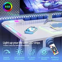 AJUNION Table de jeu lumineuse RVB à bas prix, bureau d'ordinateur, station de travail pour jeux vidéo, blanc