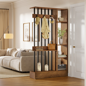 Tribesigns Étagère séparatrice autoportante marron <span class=keywords><strong>de</strong></span> 71 pouces, <span class=keywords><strong>séparateur</strong></span> moderne avec rangement et crochets pour manteaux pour la maison et le bureau - Product Image 1