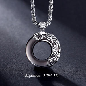 Collane con ciondolo in pietra naturale di <span class=keywords><strong>ossidiana</strong></span> <span class=keywords><strong>nera</strong></span> di nuovo arrivo S925 collana con <span class=keywords><strong>segno</strong></span> <span class=keywords><strong>zodiacale</strong></span> in argento per gioielli da uomo - Product Image 3