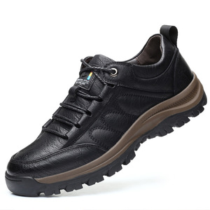Chaussures en cuir à semelle épaisse pour hommes, noires et marron, à lacets, décontractées, pour le travail, à semelle robuste, pour l'extérieur - Product Image 5