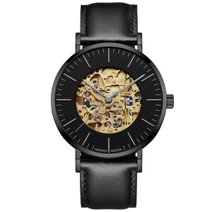 Reloj de Pulsera Mecánico Automático con Correa de Cuero de Fábrica HANNAH MARTIN, Caja de Acero Inoxidable de Alta Calidad, Reloj de Diseño para Hombre - Product Image 1