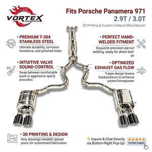 Échappement arrière à soupapes en acier inoxydable Vortex pour Porsche Panamera 971 2.9T 3.0T 2017-2023 avec sorties d'échappement quadruples noires brillantes - Product Image 1