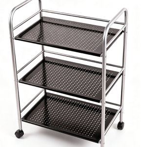 <b>Foldable</b> Rolling Storage <b>Cart</b> 3/4 Tier Metal Movable Shelving Unit with Universal Wheels for Home Commercial Use - Product Image 1