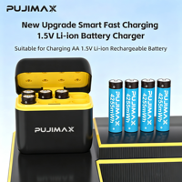 Chargeur de batterie intelligent PUJIMAX à 8 emplacements pour batteries Li-ion AA 1,5 V avec 8 batteries lithium rechargeables de 4255 mWh