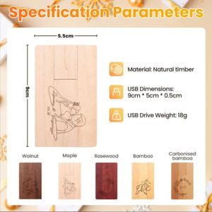 Clé USB en bois pour cartes de visite avec logo personnalisé, USB 2.0, capacités de 2 Go à 128 Go, pour usage publicitaire - Product Image 3