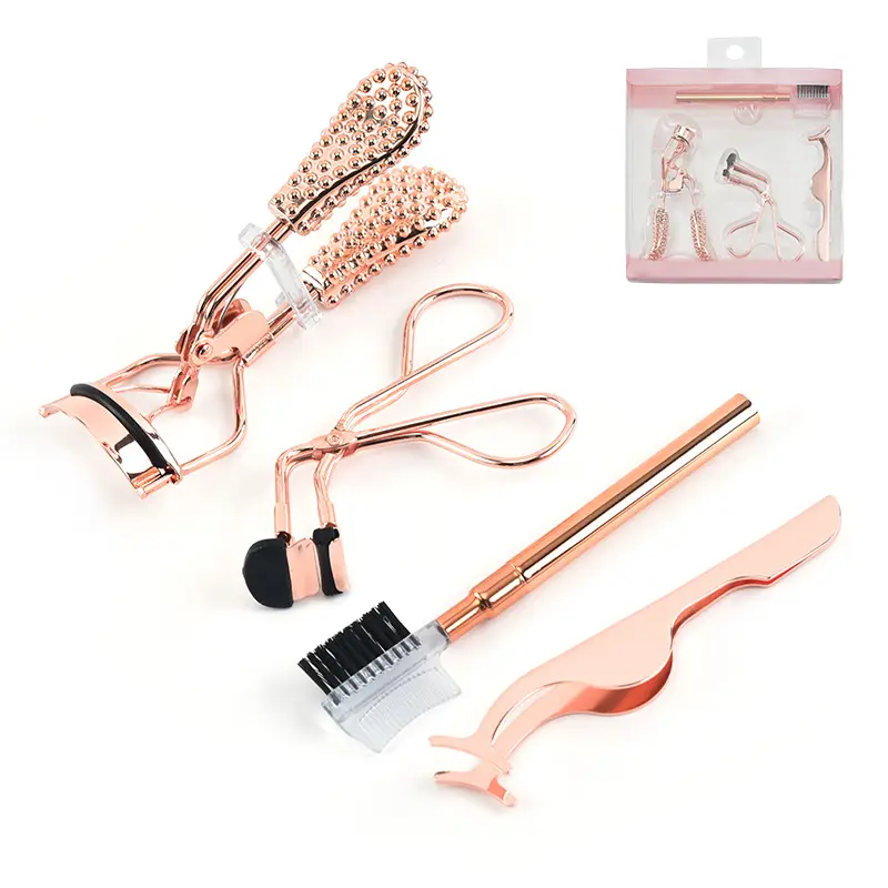 Premium 4-piece set combination + carbon steel eyelash curlers set for curling eyelashes with false eyelashes applicator