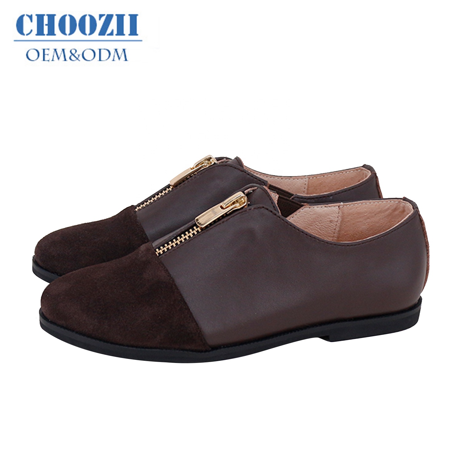 Оптовая продажа, новый дизайн, кожаные туфли на плоской подошве с натуральным лицевым покрытием, повседневная обувь на молнии золотого цвета для мальчиков