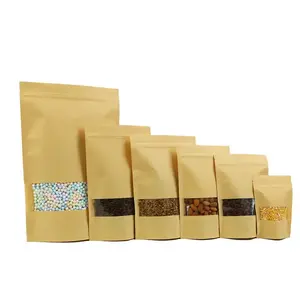 Custom Kraft Stand Up Pouches bags Brown White Resealable Bags with Window for Home Business Coffee Bags Zip Lock Food Storage