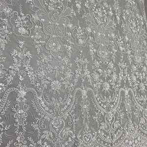 Magnifique et élégante robe de mariée perlée en dentelle paillettes de cristal brodées performance robe tissu - Product Image 5