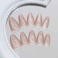 Ongles à presser amovibles, transparents, laiteux, abricot, minimalistes, couleur unie, courts, forme amande, effet œil de chat, chic, style européen-américain, 30