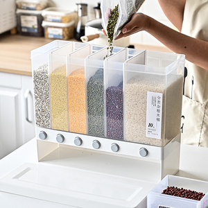 6-grid Storage Dry Food Dispenser,Wall-mounted Rice Storage Tank,Cereal Dispenser