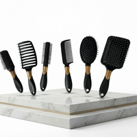 A657 Ensemble de 6 brosses à cheveux noir et or, kit de peignes de coiffage, démêlant, coussin d'air massant, pour salon et usage domestique, logo personnalisé