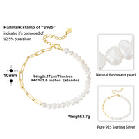 Fine Jewelry 925 Sterling Silver Half Link Chain Natural Real Edison Pearls Bracelet Femmes