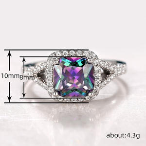 Anello da Donna Q465 con Cristallo Taglio Cuscino, in Argento 925 con Incastonatura Pavé, Anelli con Gemme per Fidanzamento - Product Image 5