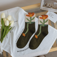 Rétro Fille Fleur Casual Chaussettes Loisirs Coton Femmes Chaussettes Littérature et Art Moyen Tube Chaussettes