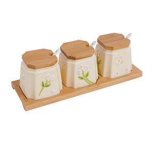 Kitchen Relief Hand-painted Seasoning Jar Set <b>with</b> Bamboo <b>Lid</b> Ceramic Household Combination Seasoning <b>Box</b> - Product Image 5