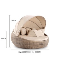 Lit moderne Meubles de patio Hôtel Luxe corde Jardin Rond Bain de soleil Aluminium Rotin Osier Extérieur Daylit avec auvent