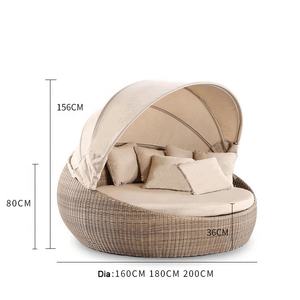 Cama de día moderna Muebles de patio Hotel Cuerda de lujo Jardín Tumbona redonda Aluminio Ratán Mimbre Al Aire Libre Daybed con dosel - Product Image 5