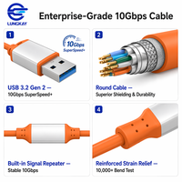 Kabel Ekstensi Aktif LUNGKAY USB 3.2 Gen 2 10Gbps SuperSpeed+ Pengulang Sinyal 1.5M-20M Kamera Industri VR OEM Kustom