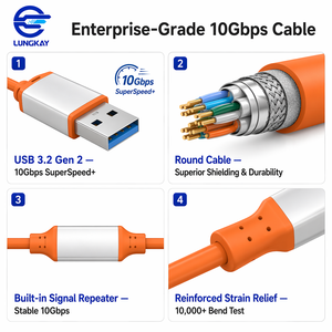 <span class=keywords><strong>Cable</strong></span> de Extensión Activo <span class=keywords><strong>USB</strong></span> 3.2 Gen 2 LUNGKAY, Repetidor de Señal SuperSpeed+ de 10 Gbps, 1.5M-20M, para Cámaras Industriales VR, OEM Personalizado - Product Image 2
